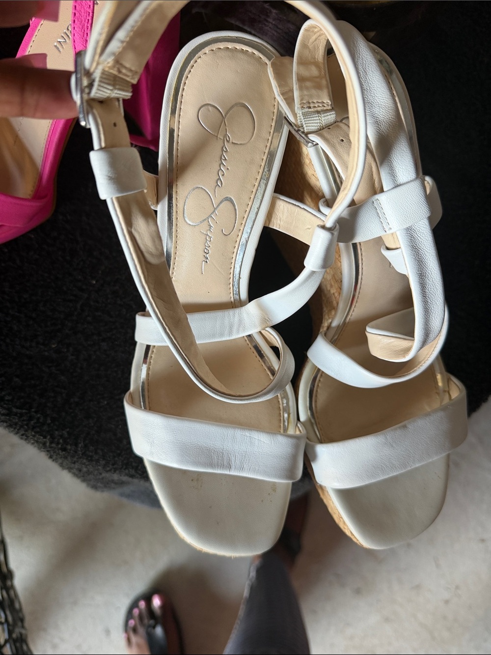 Jessica Simpson White Strappy Cork Wedge Sandals